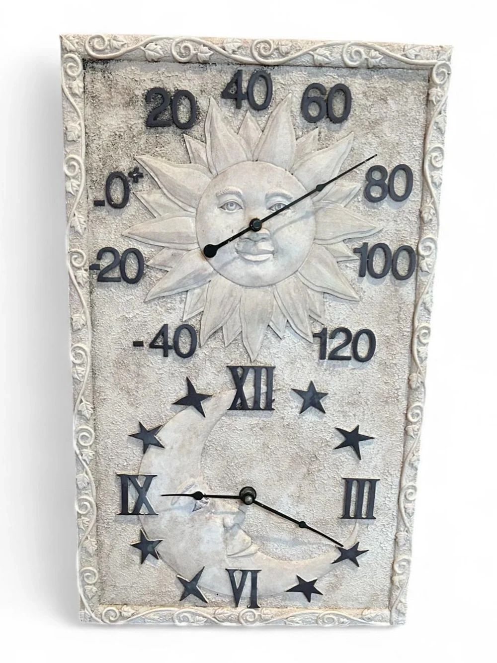 Vintage Whimsigoth Celestial Sun Moon Wall Clock Thermometer Plaque Resin Heavy